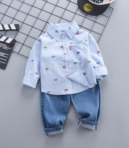 Children's Clothing Autumn Korean Style Autumn Clothing Casual Shirt Two-piece Boy Suit