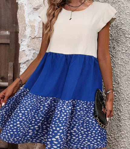 Color Block Dalma Print Frilly Dress