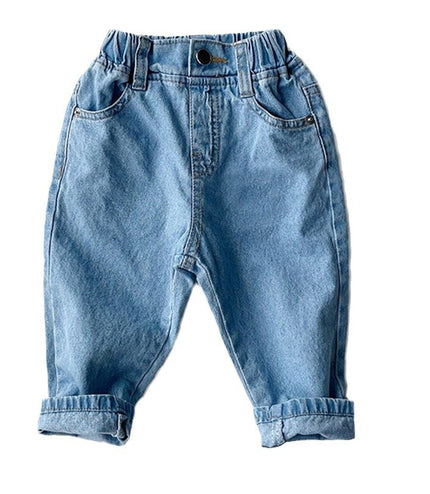 Children's New Simple Fashion Easy To Match Elastic Waist Casual Denim Trousers