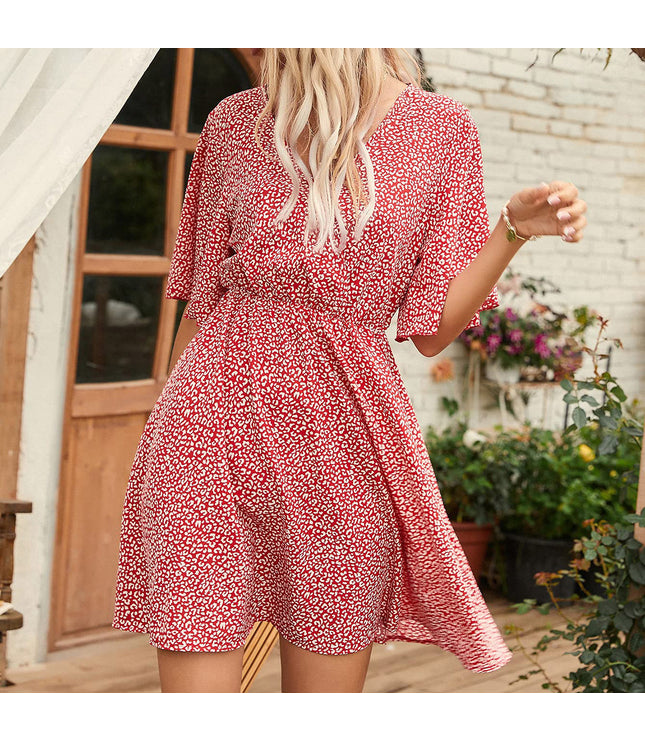 Women's Clothing Dress Printed V-neck Short Sleeve Casual