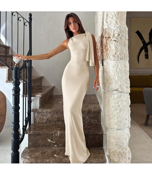 Pure Desire Style Off-shoulder Diagonal Collar Lace-up Dress