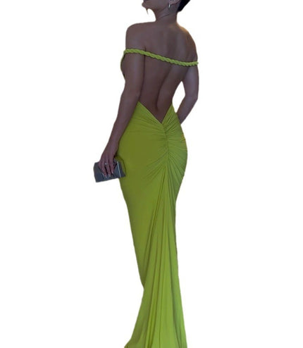 Halter Backless Pleating Sheath Sexy Dress