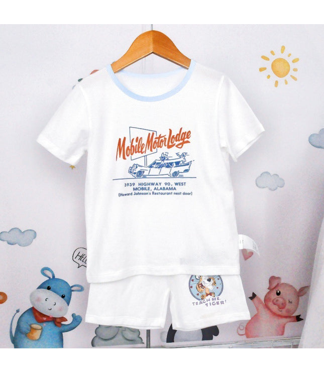Boys And Girls Cotton Mesh Fabric Cartoon Pattern Breathable All-match Short Sleeve T-shirt