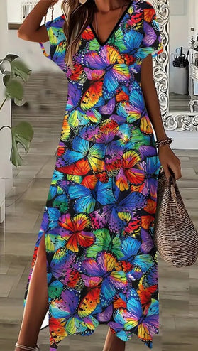 Short Sleeve Printed Pocket Dress