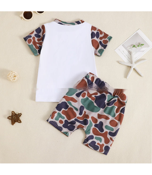 Boy's Camouflage T-shirt And Shorts Two-piece Set