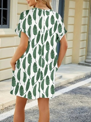 Short Sleeve Printed Pocket Dress