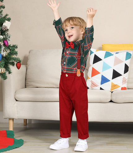 Boy Fashionable Suit Plaid Shirt Outfit