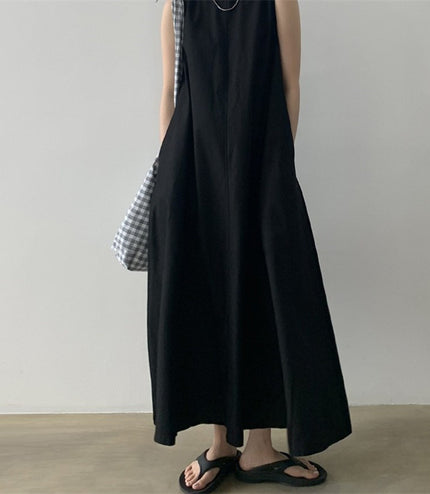 Chic Style Loose Sleeveless Pumpkin Color Long Cotton And Linen Dress