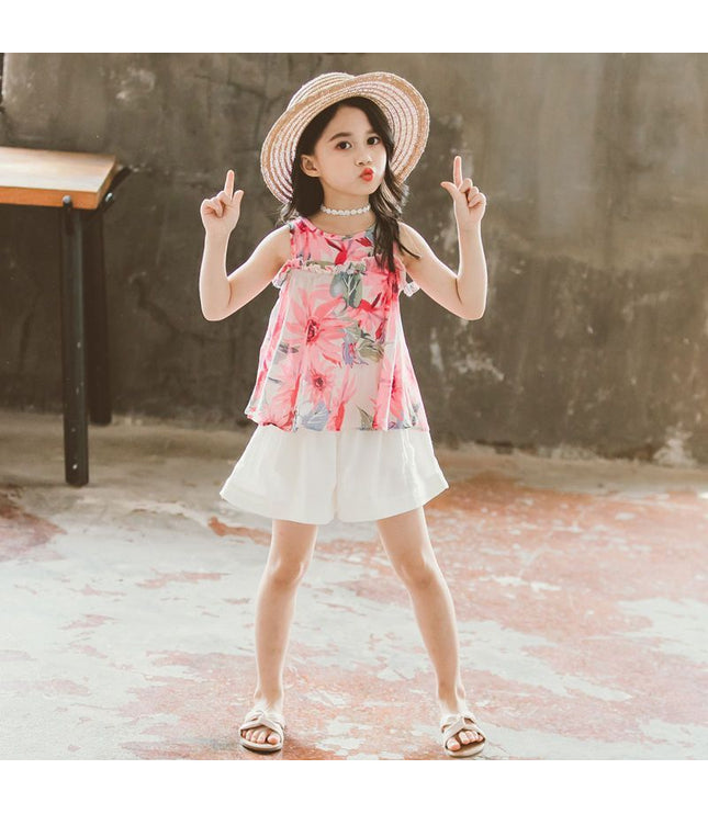Girls Summer Suit New Children's Clothing Western,  Shorts  Sleeves
