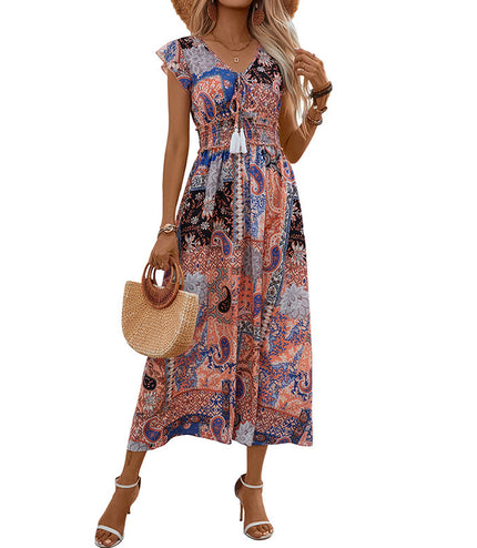 European And American Summer A Swing Printed Dress