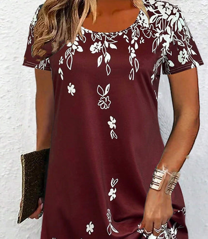 Women's Casual Round Neck Short Sleeve Vintage Versatile Mini Dress For Summer Vacation