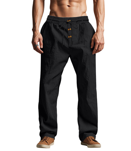Men's Beach Trendy Button Loose Skin-friendly Breathable Sports Linen Trousers