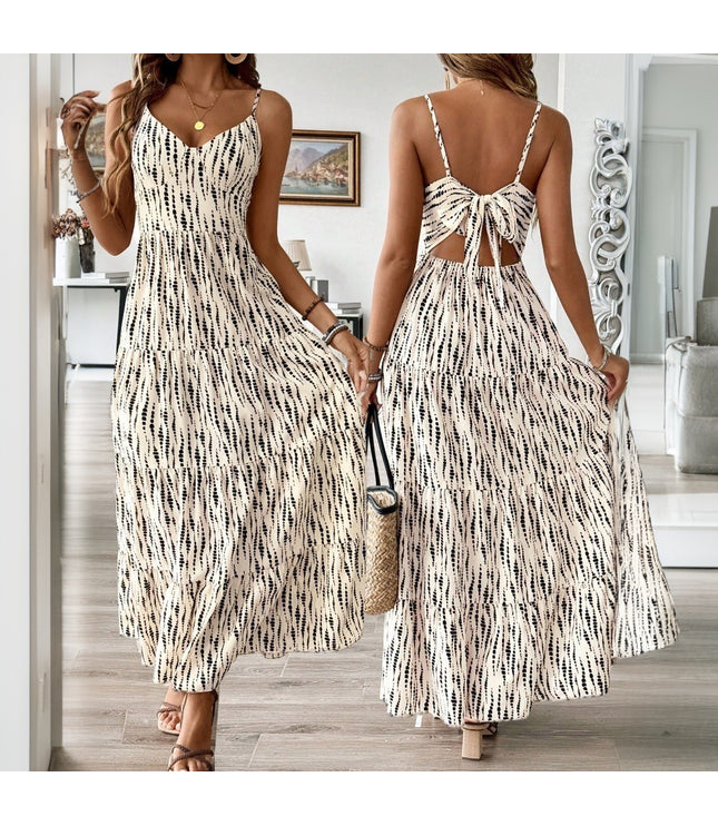 European And American Vacation Style Sling Dress Irregular Stripe Design