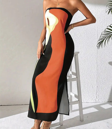 Elegant Print Slit  Dress For Women