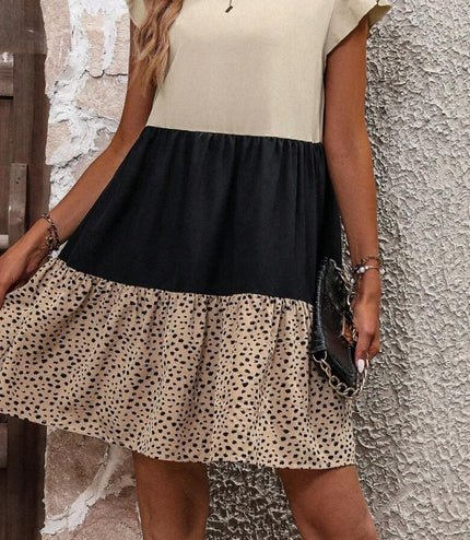 Color Block Dalma Print Frilly Dress
