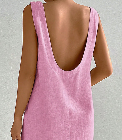 Women's Solid Backless Round Neck Sleeveless Dress