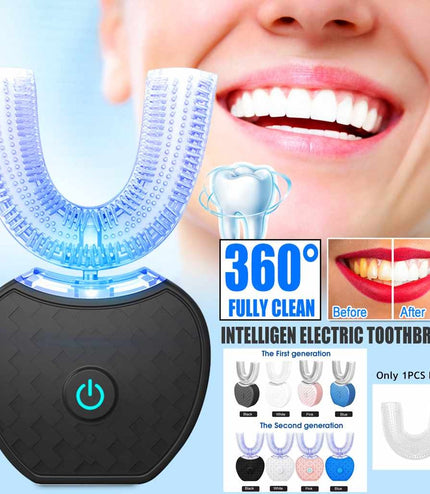 360 Degrees Intelligent Automatic Electric  Toothbrush Waterproof U Type Tooth Brush Whitening Blue Light USB Charging