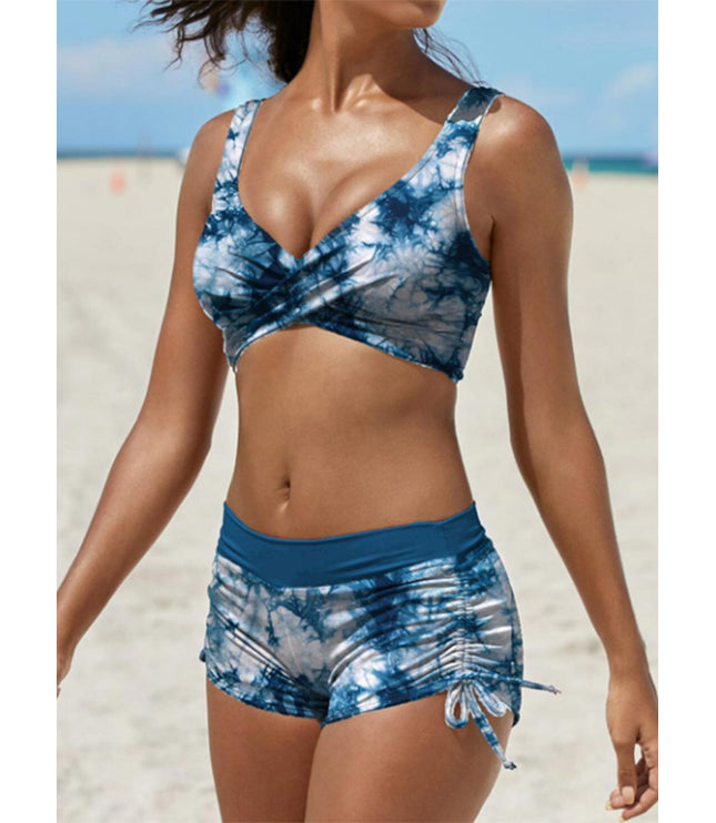 Women's Removable Strap Bandeau Top High Cut Cheeky Bikini Set Swimsuit