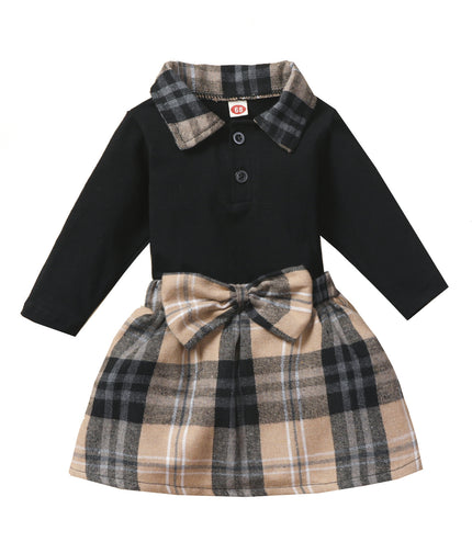 Ins New Children's Clothing Long-sleeved Shirt Plaid Skirt Suit