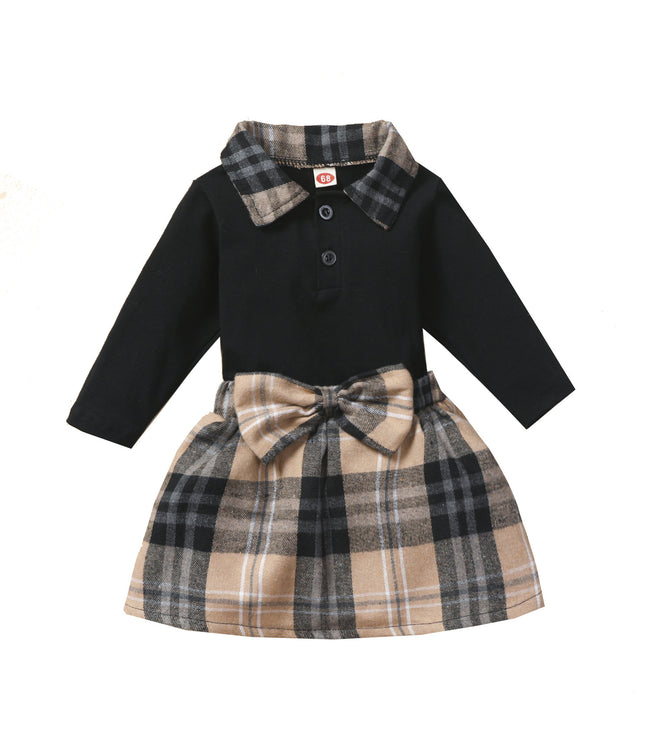Ins New Children's Clothing Long-sleeved Shirt Plaid Skirt Suit
