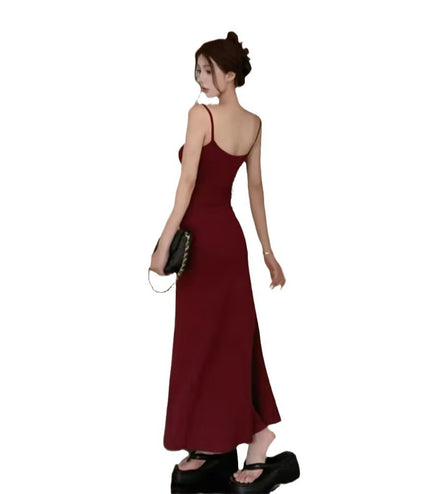 Elastic Sling Dress Women's Sleeveless Cold-shoulder