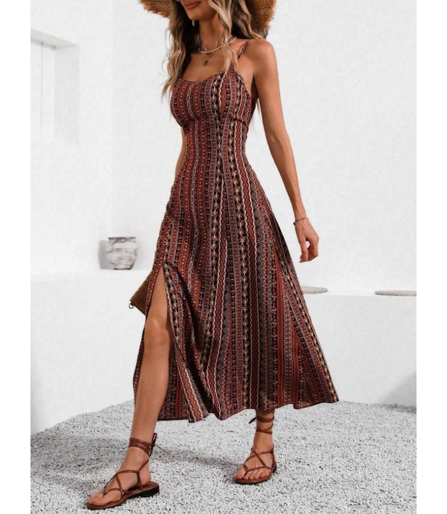 Holidaya Vintage Style Women's Printed Strap Dress