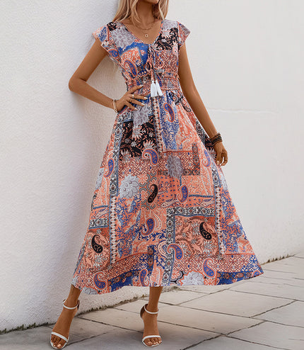 European And American Summer A Swing Printed Dress