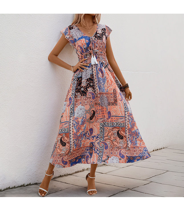 European And American Summer A Swing Printed Dress