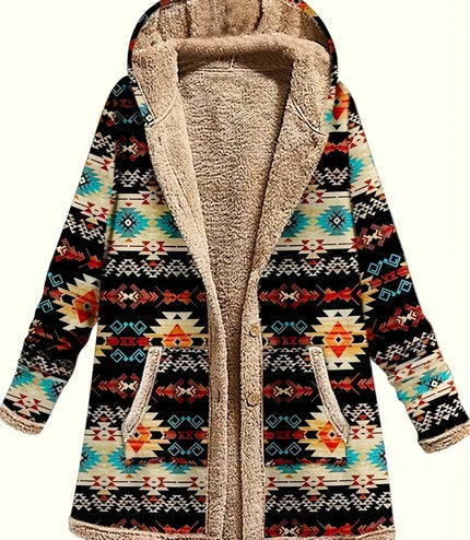 Cotton And Linen Printed Hoodie Warm Plush Coat