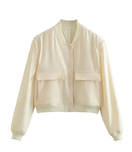 ASDS woman bomber jacket coat White autumn winter button baseball aviator cropped jackets for women long sleeve crop outerwear