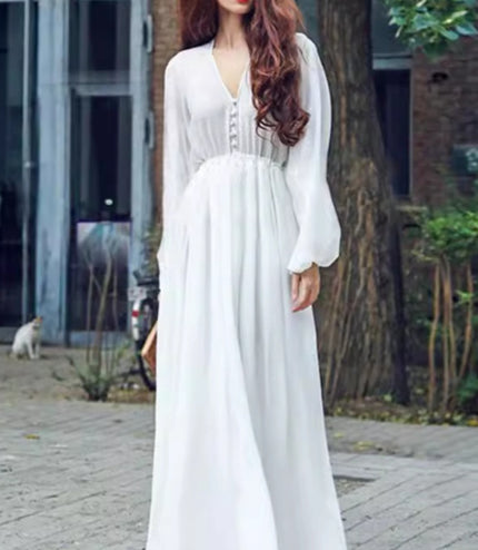 Chiffon White Vacation Style Dress