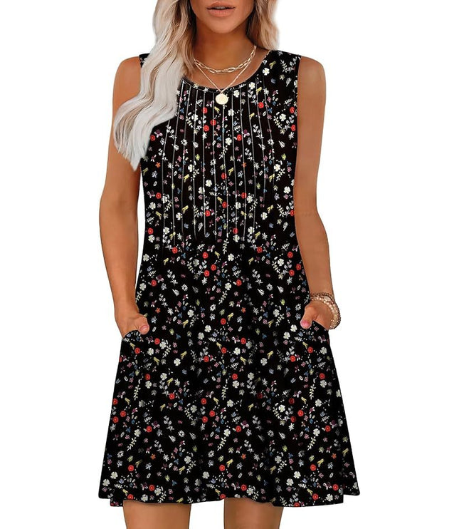 Loose Beach Vacation Casual Round Neck Sleeveless Vest Dress