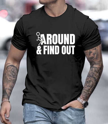 Found Prints Around, Men's Round Neck Short Sleeves, Casual And Comfortable Tops For Spring And Summer Vacations, Casual And Holiday Men's Clothing As Gifts