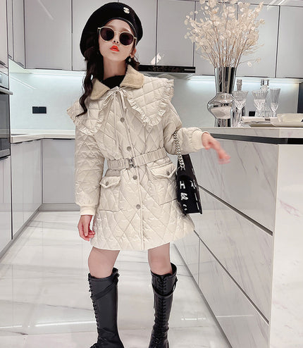 Large Lapel Warm Padded Jacket With Fleece Thick Coat Waist
