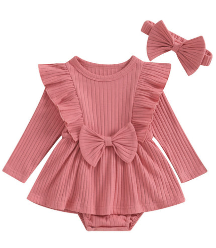 Clothes For Babies Long Sleeve Sunken Stripe Small Skirt