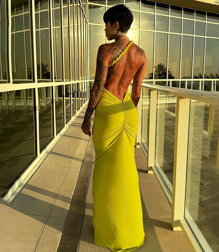 Halter Backless Pleating Sheath Sexy Dress
