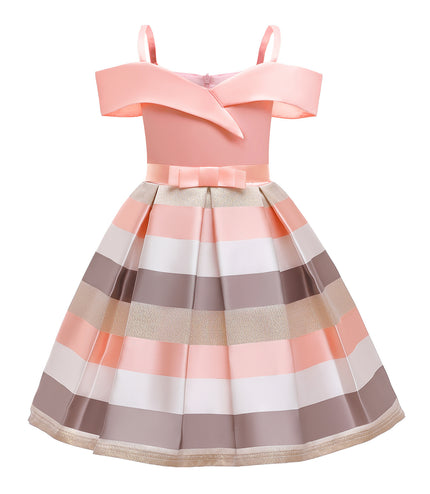 Fashion Sling Dress Children's Strapless Striped Birthday Dress
