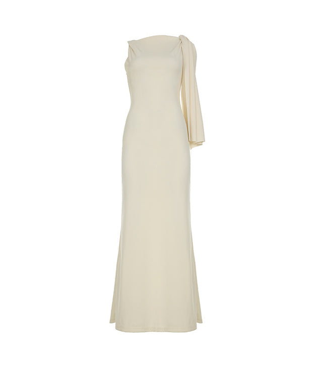 Pure Desire Style Off-shoulder Diagonal Collar Lace-up Dress