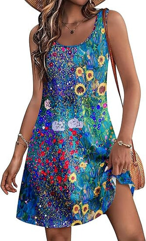 Casual European And American Garden Collar Printing Dress