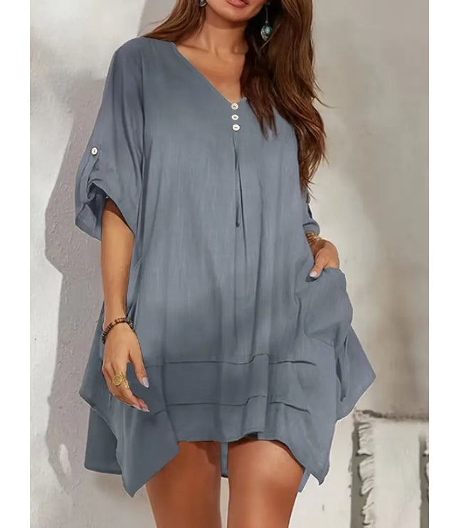 Linen Dress Halter Front Center Button Decoration Comfortable