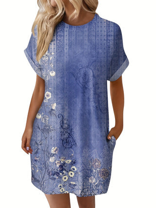 Short Sleeve Printed Pocket Dress