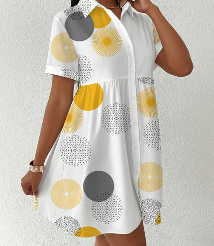 Clasi Button-Front Short Sleeve All-Over Print Casual Short Dress Women Shirt