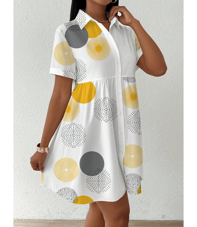 Clasi Button-Front Short Sleeve All-Over Print Casual Short Dress Women Shirt