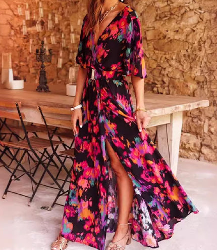 European And American Printing Temperament Short Sleeve Dress