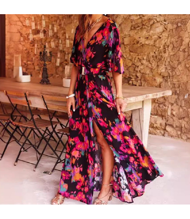 European And American Printing Temperament Short Sleeve Dress