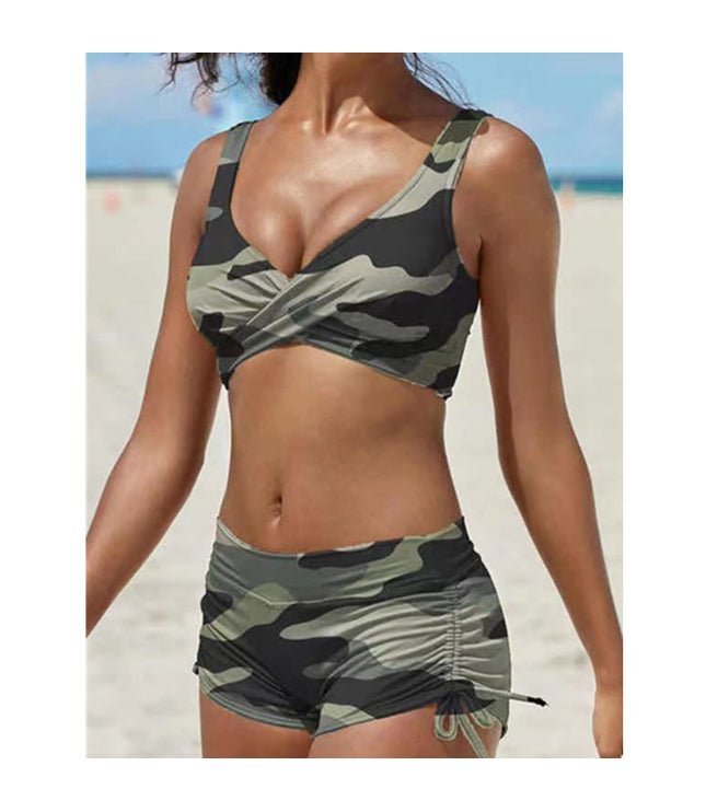 Women's Removable Strap Bandeau Top High Cut Cheeky Bikini Set Swimsuit