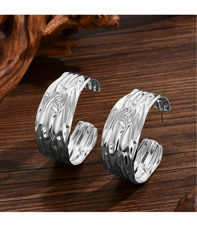 Exaggerated Metal Ring Texture Earrings