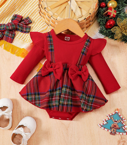 Baby Christmas New Year Pit Elk Red Plaid Dress