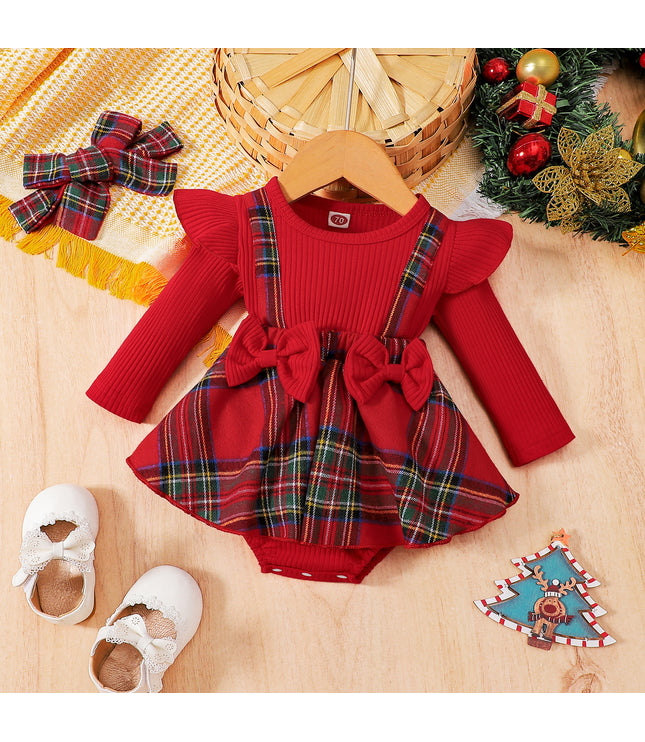 Baby Christmas New Year Pit Elk Red Plaid Dress
