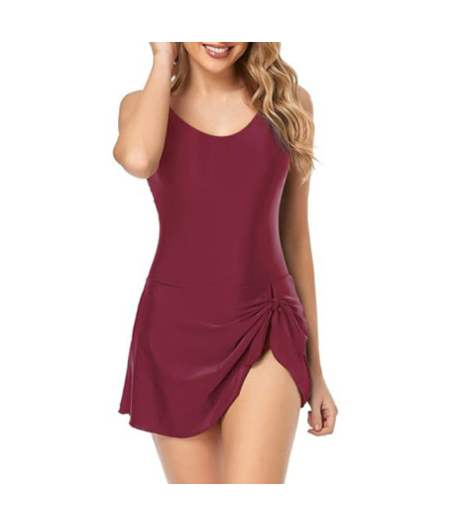 European And American Fashion Pure Color Slimming Flab Hiding Push Up Dress Women's Swimsuit